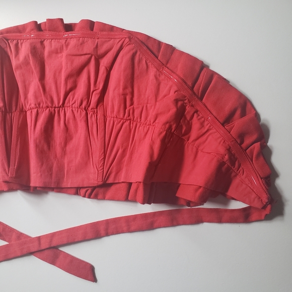 Selfie Leslie Thea Ruffle Linen Tie Back Crop Top Red Size USA Small - Picture 10 of 15